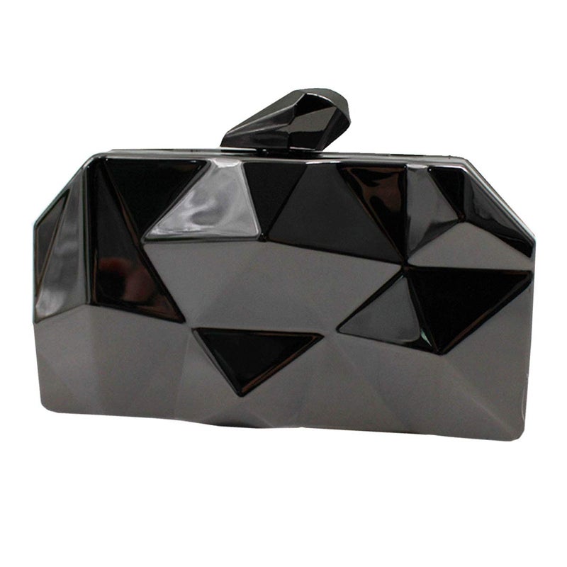 Reberomantic Women Lattice Pattern Metal Handbag Chain Geometric Evening Clutch Purse, Gun-color - Image 1